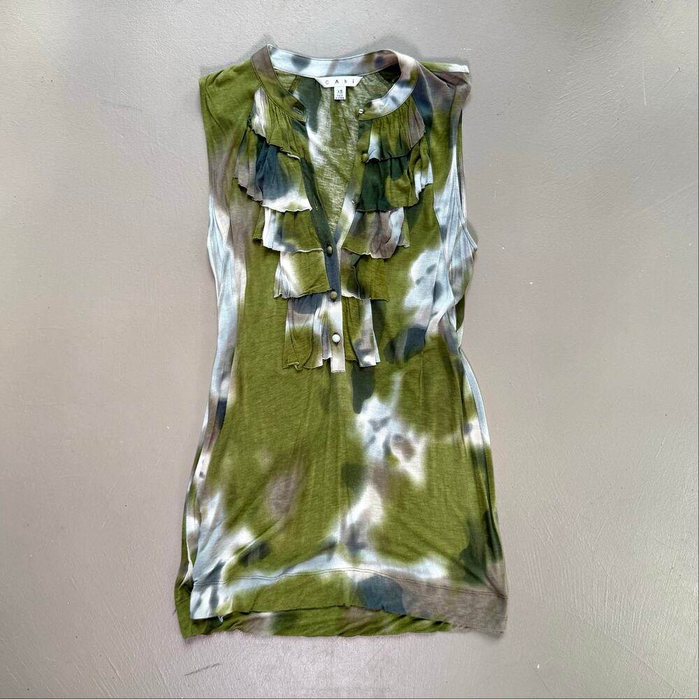Ruffle Tie Dye Tank Top XS - Brunch Boho Blouse - Cabi